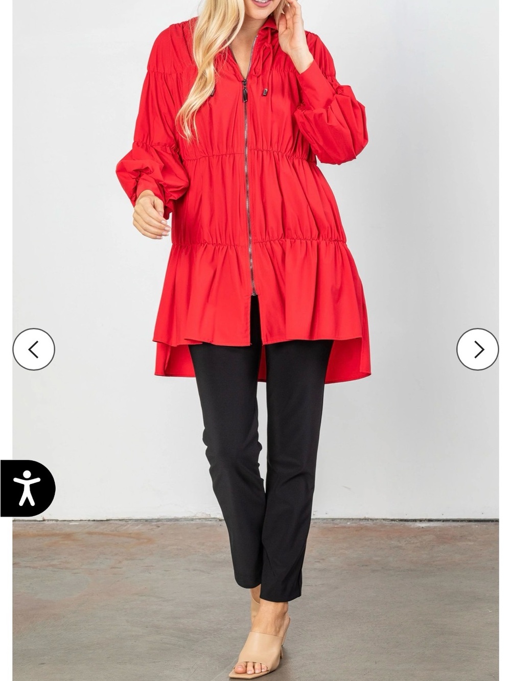 IC COLLECTION Red Shirring Blouson Sleeve Shirring Jacket Size XL